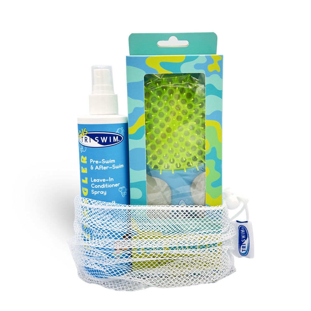 TRISWIM Kids Detangler Spray and FunBrush in Reusable Mesh Bag